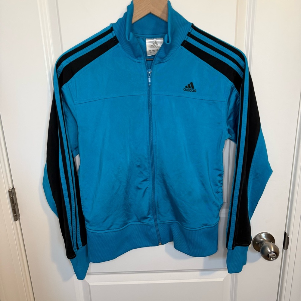 Junior Adidas Originals Track Jacket Size Medium Impala Blue Tricot Satin‎ Vtg